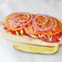 Classic Italian Cold Sandwich · Mortadella, Genoa salami, capicola, lettuce, tomato, onionsprovolone, oil & vinegar and Ital...