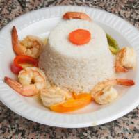 Plato de Camarones Platter · Shrimp platter. Choice of rice and beans, salad,  or steamed vegetables.