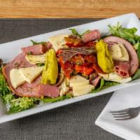 Sal's Old World Cold Antipasto · Prosciutto, soppressata, capicola, salami, provolone, roasted red peppers, hot peppers, pepp...