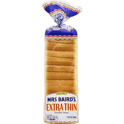 Mrs Baird's Extra Thin Bread 24oz · Thinner than the original white bread, this bread is the perfect sandwich maker. Good thing we also sell sandwich makings like turkey, cheese and mustard!