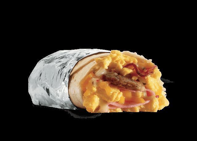 B4. Meat Wrap · Eggs with bacon, sausage, onions and cheese.