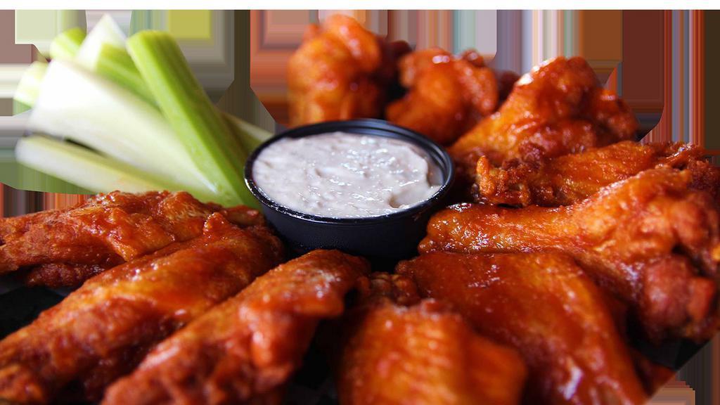Hot Wings · Cooked wing of a chicken coated in sauce or seasoning.