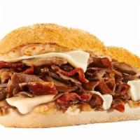 Zesty Bacon and Swiss Steak™ · ALL NATURAL STEAK, bacon, mushrooms, Swiss American cheese, zesty mayo, & raspberry chipotle...