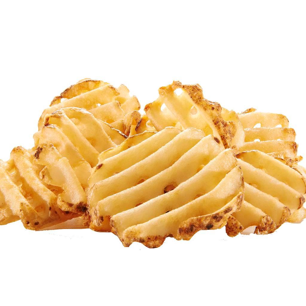 Potato Waffers® · Skin-on potato fries with a unique criss cut shape! The only fry better is a waffer fry dipped in our amazing cheddar cheese sauce.
Reg. 360 cal.  LG: 570 cal.