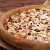 Chicken Bacon Ranch Super Specialty Pizza · Boneless grilled chicken breast strips, naturally wood smoked bacon bits and mozzarella chee...