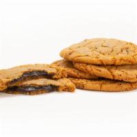 Fudge-Filled Chocolate Chip Cookies · Five chocolate chip cookies with a soft, fudge-filled center.

Calories per cookie.