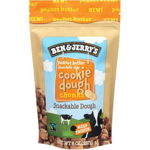 Ben & Jerry's Peanut Butter Chocolate Chip Cookie Dough Chunks 8oz · Here’s to cookie dough fans who love tunneling through our ice cream on the way to get the dough. Once you’ve discovered the coolest-ever cache of dough chunks you can grab straight from the package, we think you’ll agree it’s the direct-est route to dough-phoria you can get. Enjoy!