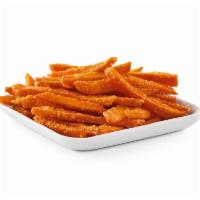 SWEET POTATO FRIES · Thin cut sweet potatoes fried to perfection with a dash of salt.