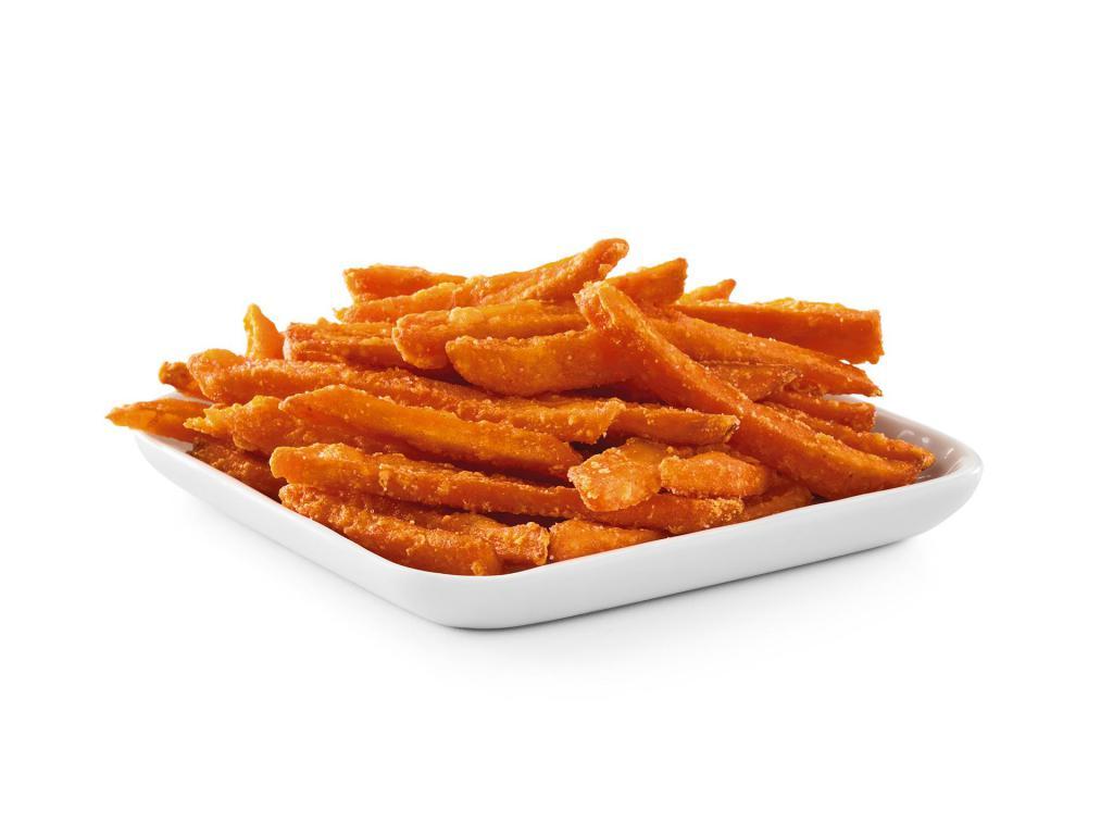 SWEET POTATO FRIES · Thin cut sweet potatoes fried to perfection with a dash of salt.