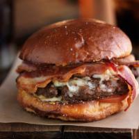 Burger with Bacon  · Burger topped with cured meat.