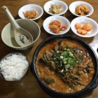 43. Gopchang-Jeongol · Famous tripe and intestine hot pot comes with various of vegetables and it comes with a side...