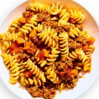 Yumble Bowl of Yays Pasta (6.5 oz) · Kids plain gluten-free fusilli pasta paired with hidden veggie beef bolognese sauce.