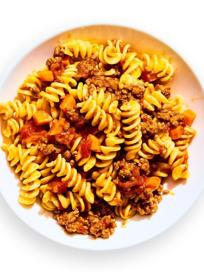 Yumble Bowl of Yays Pasta (6.5 oz) · Kids plain gluten-free fusilli pasta paired with hidden veggie beef bolognese sauce.