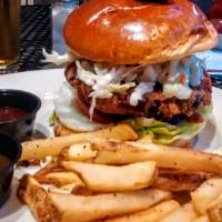 1/4 lb. Burger with Fries · Beyond Beef burger flame-grilled, served with lettuce, tomato, onions, pickles, special sauc...