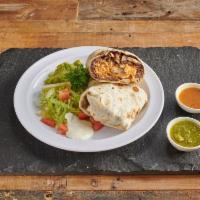 Pollo Asado Burrito · Grilled chicken. Served with rice, black beans, sour cream, avocado and lettuce. 