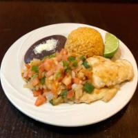 Pechuga a la Mexicana · Chicken breast Mexican style. Served with rice, beans and tortilla. 