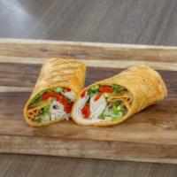 Firecracker Wrap · Humanely raised turkey, roasted red peppers, red onions, pepper jack cheese, tomatoes, romai...
