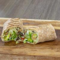 Veggie Wrap · Mozzarella cheese, roasted mushrooms, red peppers red onions, romaine, with your choice of d...