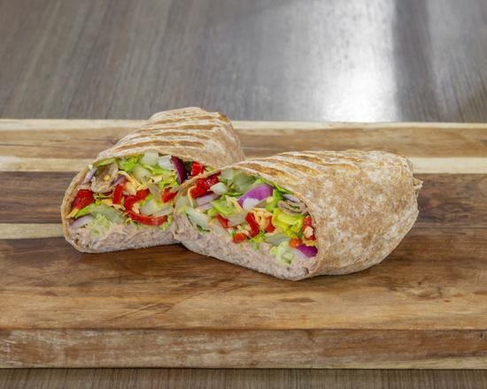 Tuna Wrap · Skipjack tuna, mayonnaise, red onions, cheddar cheese, roasted red peppers, romaine, mayonnaise.