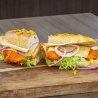 Chicken Finger Sub · Humanely raised, breaded tenders, tossed in your choice of mild, medium, or BBQ sauce, fresh...
