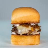 Impossible Slider · impossible patty,mayo, white American cheese, caramelized onions.