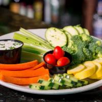 Ranchy Veggie Tray · Fresh-cut carrots, yellow squash, celery, zucchini, broccoli, tomatoes, and cucumber dipping...
