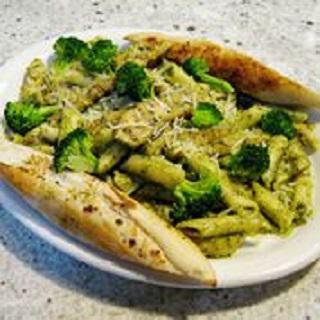 Frikin' Chicken Pasta · Penne noodles tossed in our light basil pesto cream sauce with grilled chicken breast, fresh broccoli and fresh-shaved Parmesan cheese.