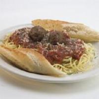 Schpaghetti and Meatballs · Spaghetti topped with fresh marinara sauce and Parmesan cheese.