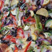 Extreme Veggie Pizza · Roasted red and green peppers, fresh mushrooms, spinach, onions, zucchini, black olives, and...