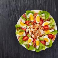 Cobb Salad Combo · Fresh salad made with sliced lean chicken breast with shredded carrots, sliced mushrooms, to...