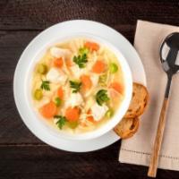 Chicken Noodle Soup · Hot soup made with noodles, mixed vegetables, and chicken.
