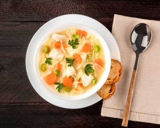  Chicken Noodle Soup · Hot soup made with noodles, mixed vegetables, and chicken.