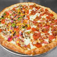 Gourmet Supreme Pizza · Handmade pizza dough with 2 layers of toppings and imported Italian cheeses. Marinara sauce ...
