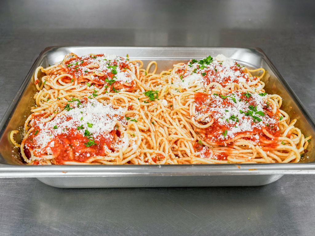 Spaghetti Pomodoro · Spaghetti tossed with diced tomatoes, fresh basil, garlic, extra virgin olive oil and a touch of our signature marinara sauce. Served with our homemade garlic bread.