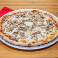 Mushroom Pizza Pie · large pizza pie topped with mushrooms
