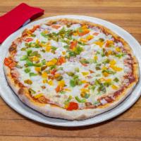 Pepper and Onion Pizza Pie ·  large pizza pie topped with fresh peppers and onions.
 
