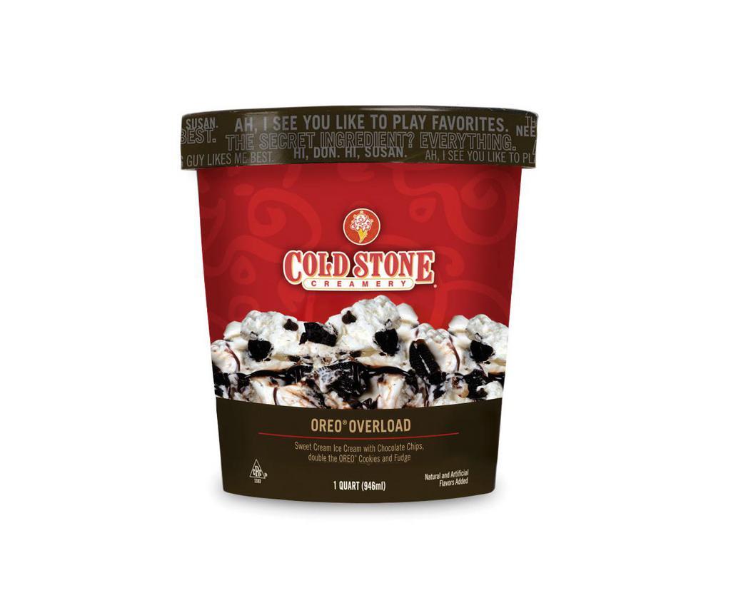 Pre-Packed Quart of Oreo Overload  · Sweet cream ice cream with chocolate chips, double the Oreo cookies and fudge.
