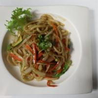 Yaki Udon  · Stir-fried udon noodle with vegetable. 