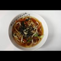 Vege Udon  · Udon noodle soup with spinach, mushrooms, and scallion. 