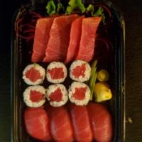 Tuna Lover  · 4 pieces sushi, 4 pieces sashimi, tuna roll. 
