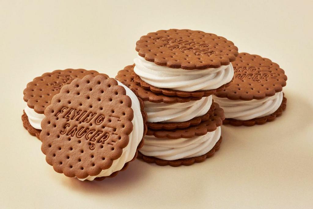 Flying Saucers® (6-Pack) · Soft ice cream sandwiched between two Flying Saucer® chocolate wafers. Served as a 6 pack for multiple people to enjoy.