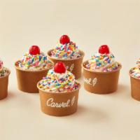 Sprinkle Cups (6- Pack) · 4 Vanilla & 2 chocolate kids cups of ice cream with rainbow sprinkles and chocolate sprinkles.