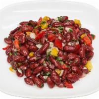 Red Kidney Beans Salad · Red kidney beans, onion, garlic, oil, salt, pepper, vinegar, and cilantro.