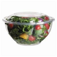 Garden Salad · Romaine lettuce, spring mix, cucumber, cherry tomatoes, mandarin, fresh pepper, black olives...
