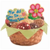 W284. Blossoms of Thanks Basket · One or two specialty cookies along with your choice of cookie tray. Bright colored, hand-dec...