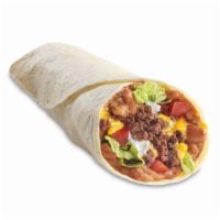 Super Soft Taco · Refried beans, seasoned beef, cheddar cheese, sour cream, lettuce and tomato wrapped in a ho...