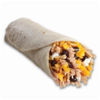 Sweet Pork Burrito · Mexican rice, black beans, sweet pork, cheddar cheese, and sour cream rolled in a flour tort...