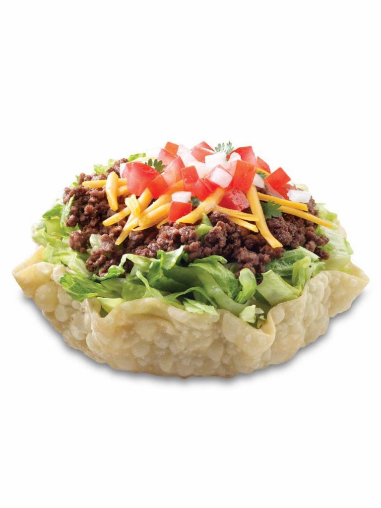 Taco Salad · Taco salad bowl, ground beef, lettuce, cheddar cheese, salsa fresca, and side of ranch