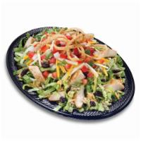 Fiesta Chicken Salad · Lettuce, cabbage, mexican rice, black beans, cheddar and pepperjack cheese, sunflower seeds,...