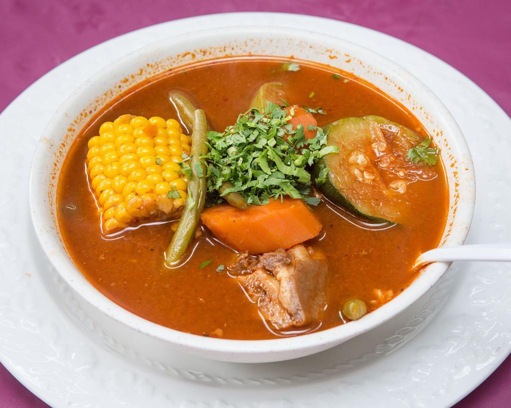77. Caldo de Res · Beef and vegetables soup with an order of homemade tortillas.